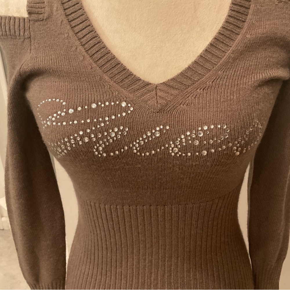 Guess Brown Off-the-Shoulder Sweater with Rhinestones - Picture 3 of 14